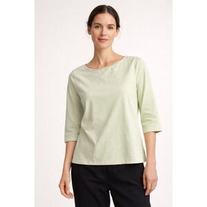 Eileen Fisher Size XL Organic Cotton Basic Minimalist Top Green 3/4 Sleeve Shirt